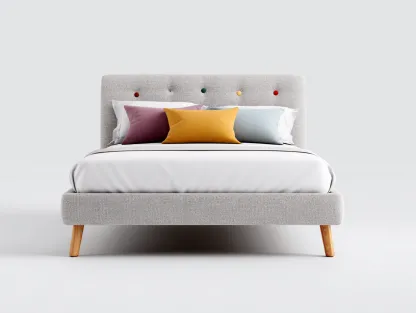 Lit double tapissé avec tête de lit rembourrée 200x160x105 cm - gris clair - design moderne scandinave-Nookupnest