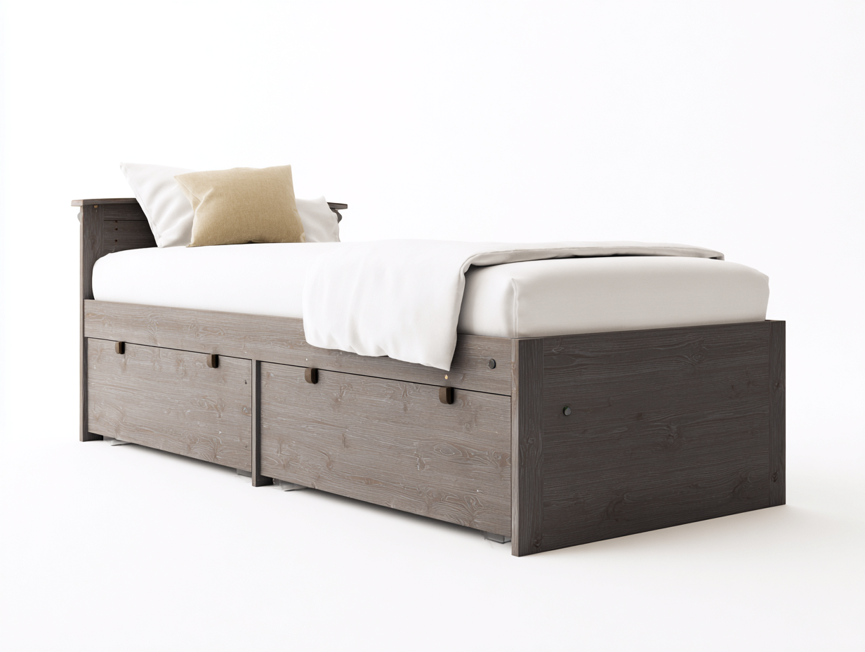 Lit simple en bois avec rangement intégré 200x90x85 cm - gris - style fonctionnel-Nookupnest