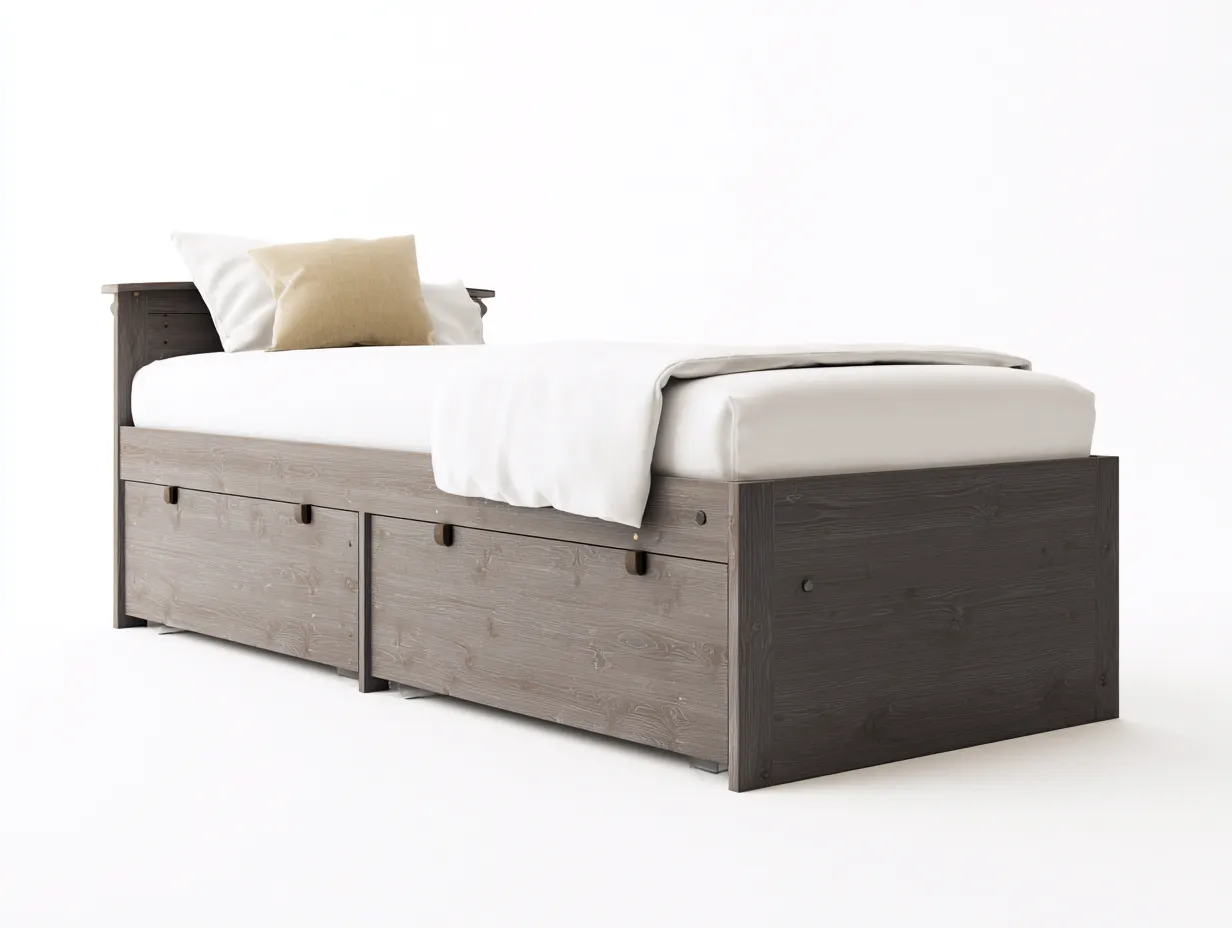 Lit simple en bois avec rangement intégré 200x90x85 cm - gris - style fonctionnel-Nookupnest