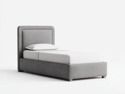 Lit simple en tissu avec tête de lit capitonnée 200x90x115 cm - gris - style contemporain-Nookupnest