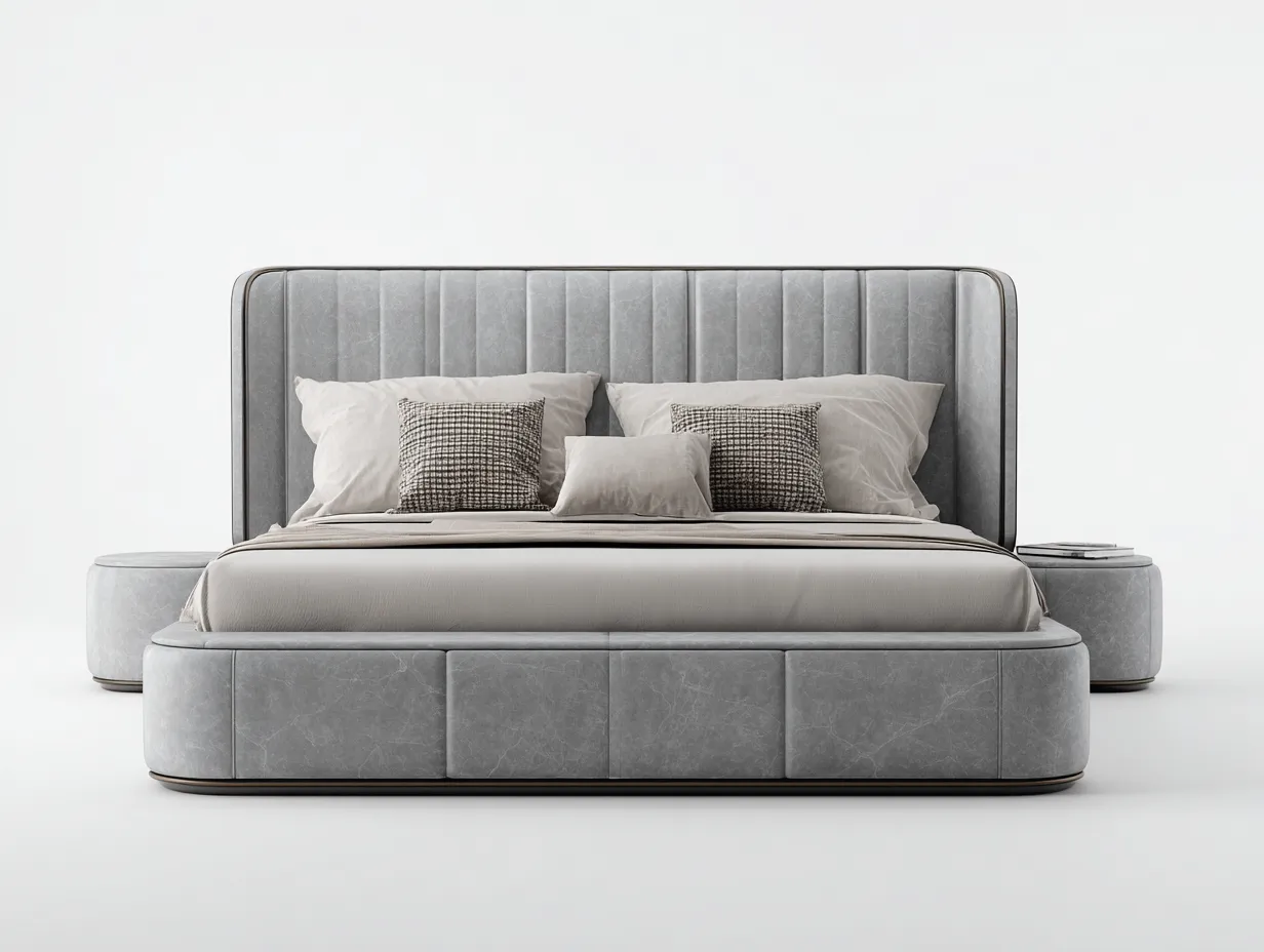 Lit double tapissé avec tête de lit rembourrée 200x160x108 cm - gris - design contemporain moderne-Nookupnest