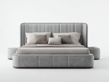 Lit double tapissé avec tête de lit rembourrée 200x160x108 cm - gris - design contemporain moderne-Nookupnest