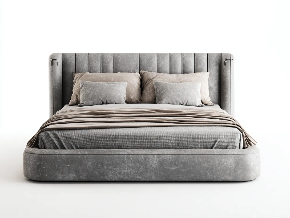 Lit double tapissé avec tête de lit enveloppante 200x160x106 cm - gris - style contemporain élégant-Nookupnest