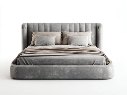 Lit double tapissé avec tête de lit enveloppante 200x160x106 cm - gris - style contemporain élégant-Nookupnest