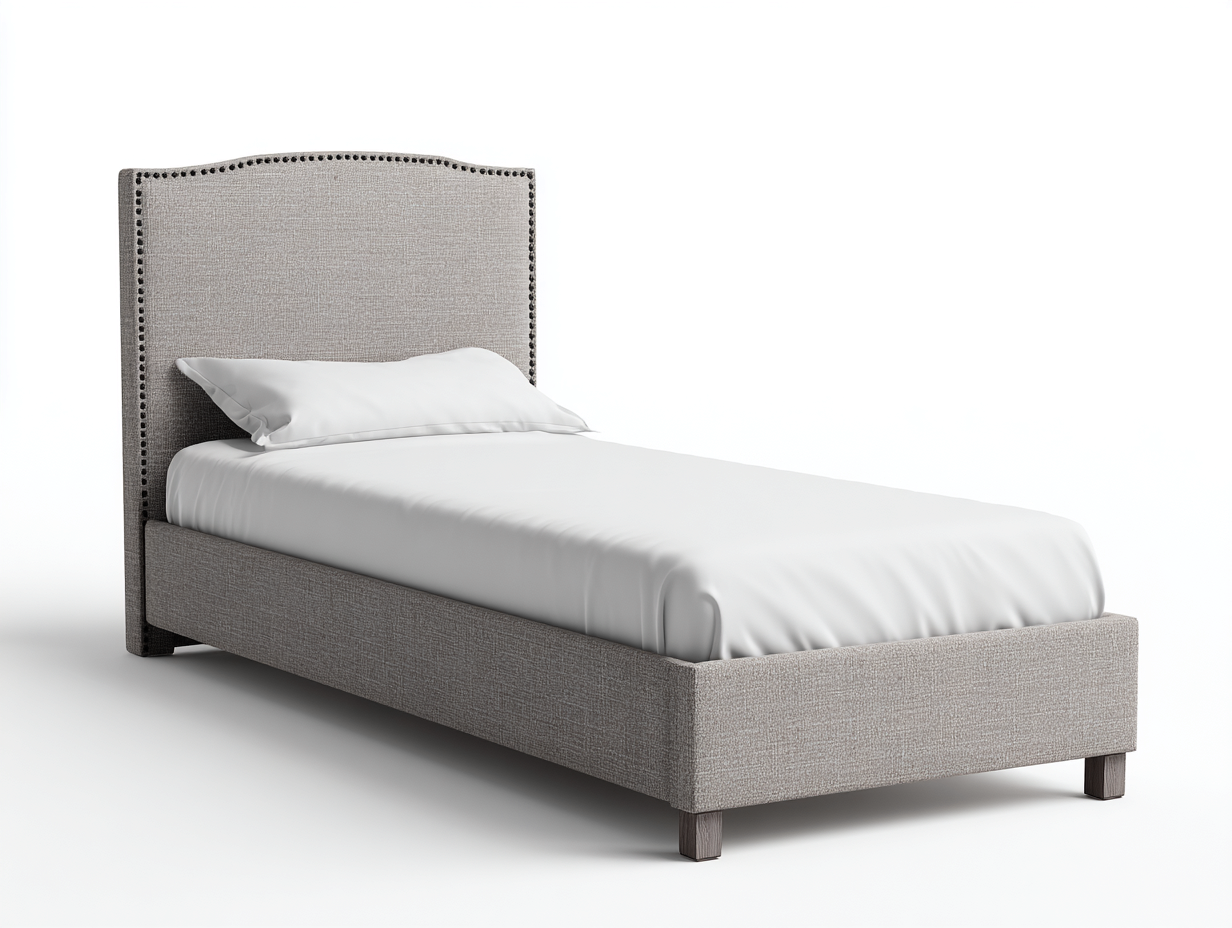 Lit simple en tissu avec tête de lit rembourrée 200x90x110 cm - gris clair - style classique moderne-Nookupnest