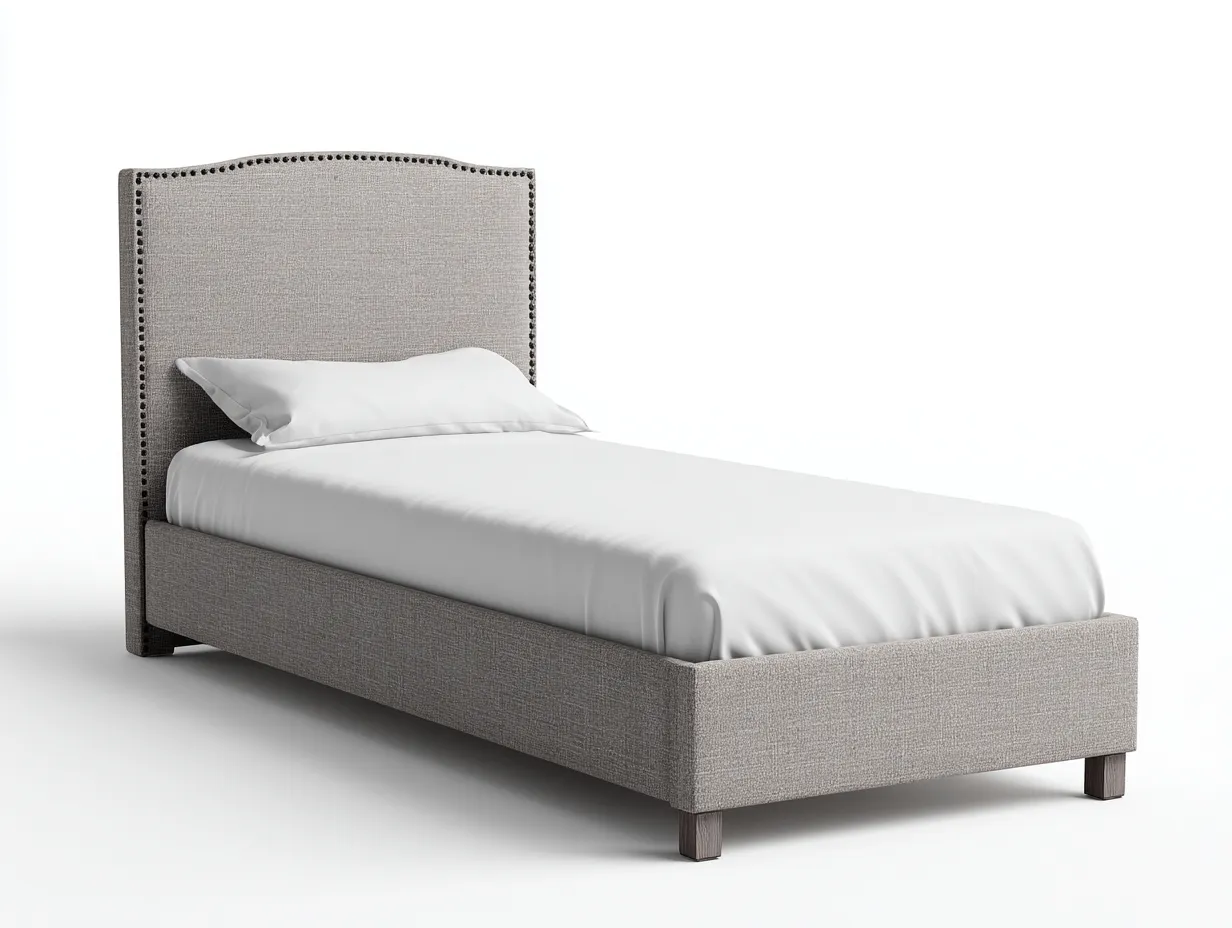 Lit simple en tissu avec tête de lit rembourrée 200x90x110 cm - gris clair - style classique moderne-Nookupnest