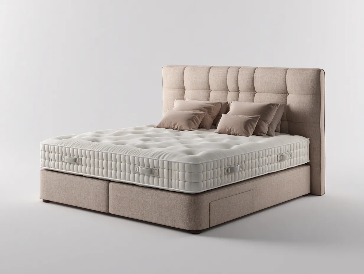 Lit double tapissé avec tête de lit haute 200x160x115 cm - beige foncé - style contemporain premium-Nookupnest