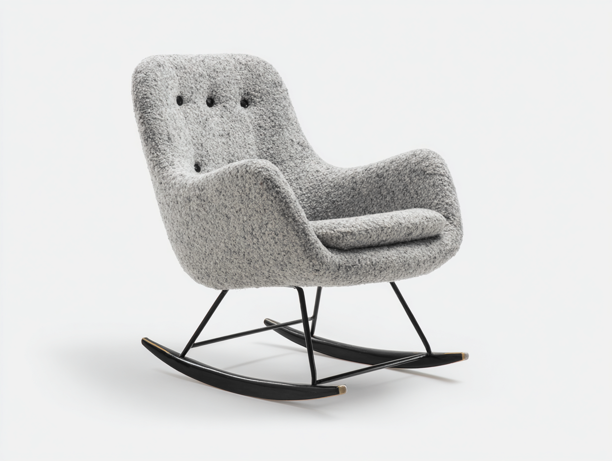 Fauteuil à bascule en tissu bouclé rembourré 72x80x88 cm - gris - design contemporain pour salon-Nookuply