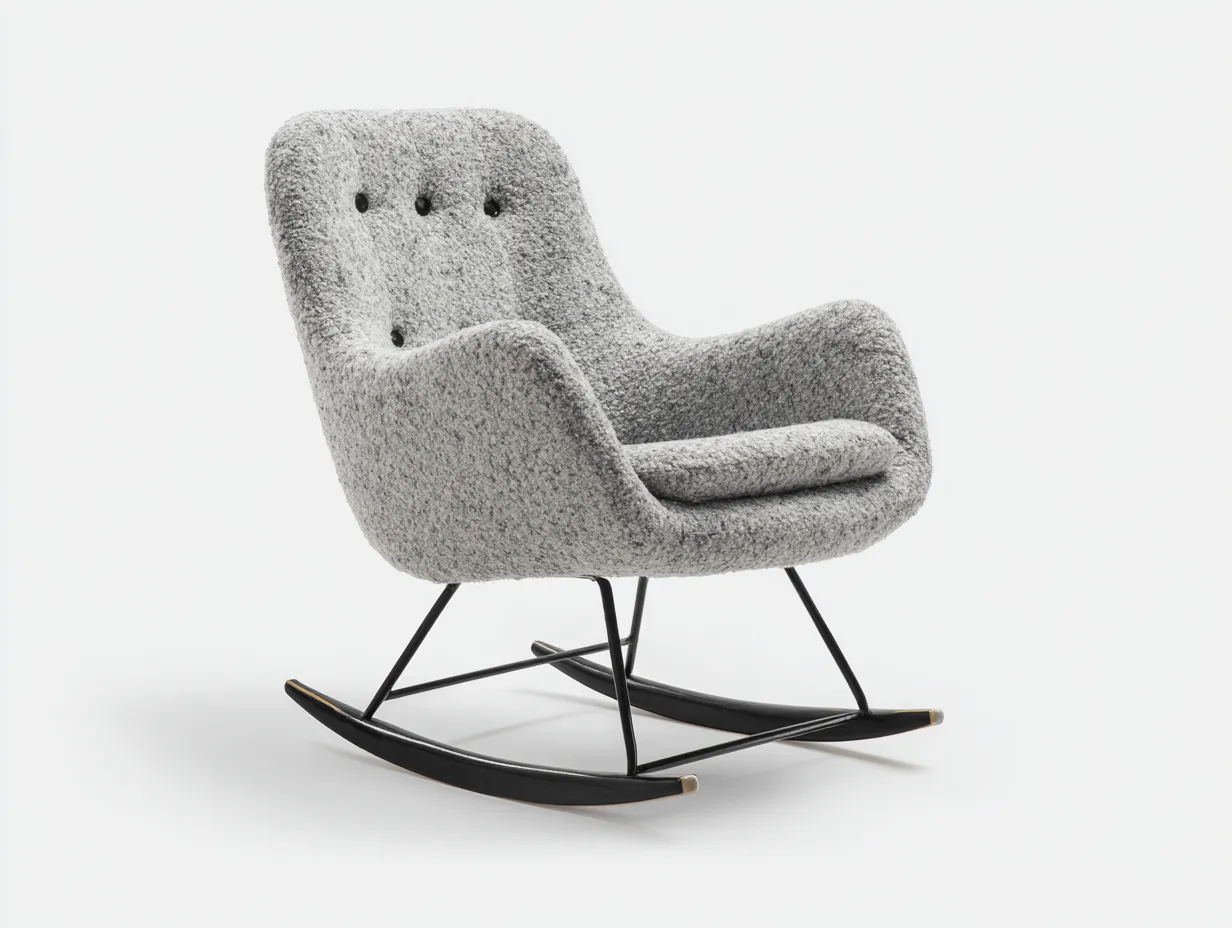 Fauteuil à bascule en tissu bouclé rembourré 72x80x88 cm - gris - design contemporain pour salon-Nookuply