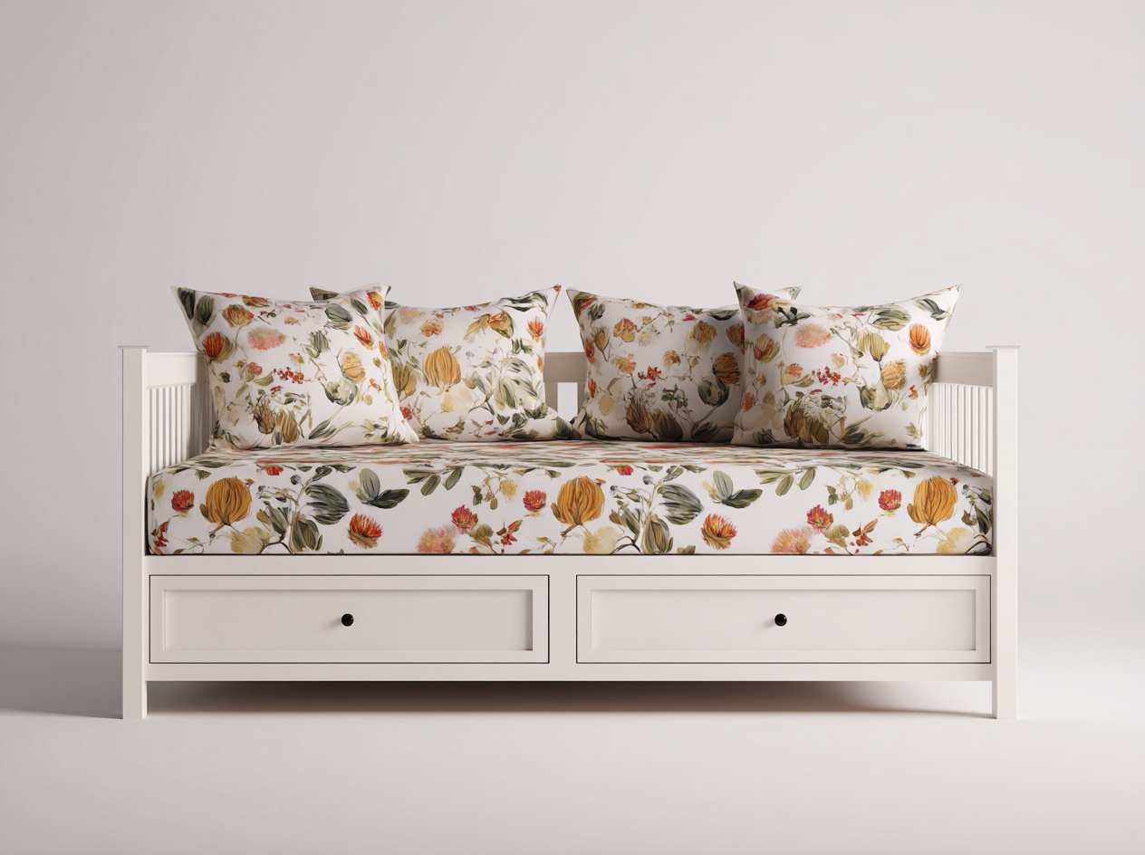 Canapé lit en bois avec revêtement textile 150x90x72 cm - blanc - design classique avec espace de rangement pour chambre-Nookuply