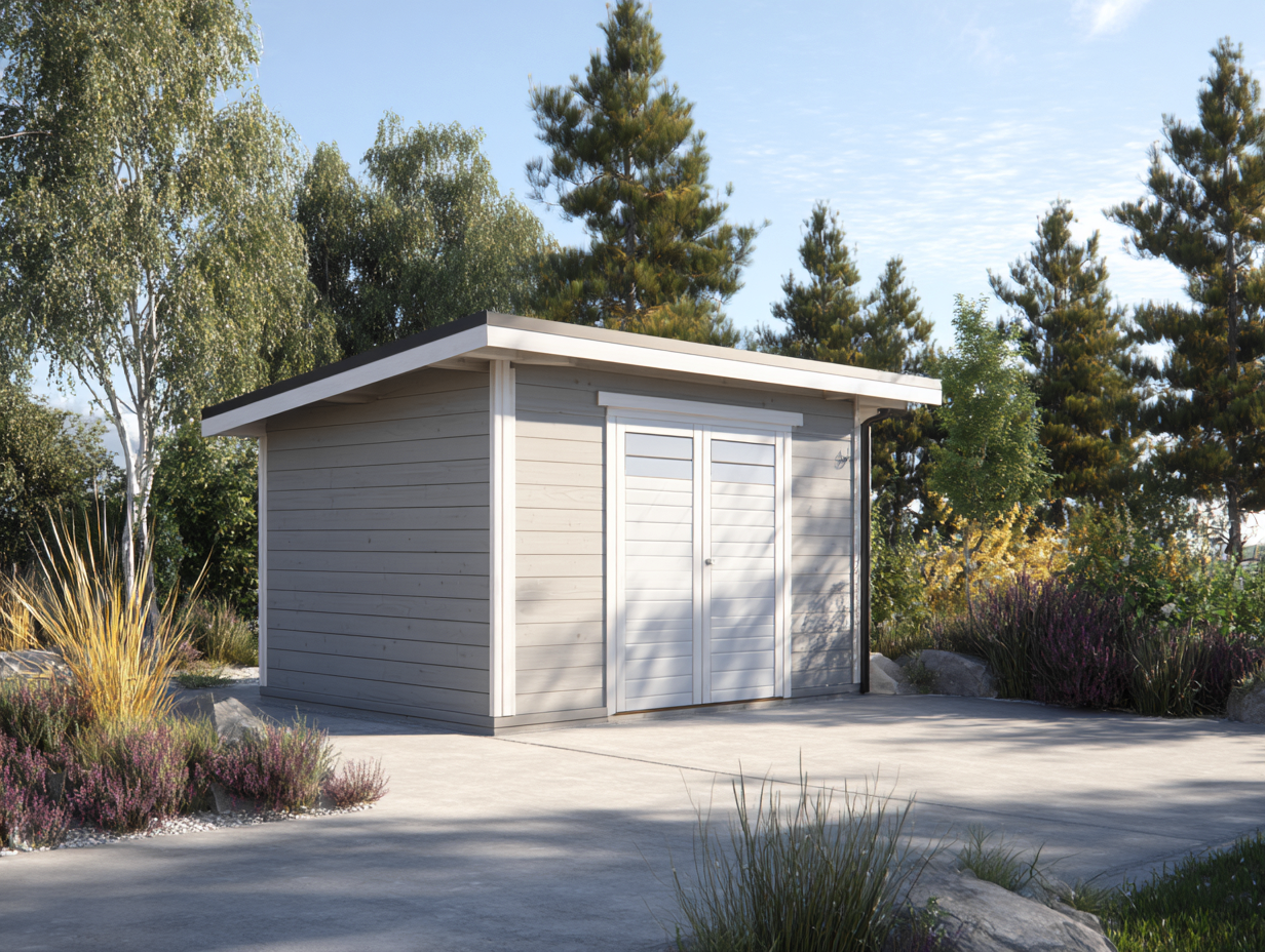 Abri de jardin en bois 300x220x215 cm - gris clair - blanc - rangement extérieur - design moderne-Nookuply