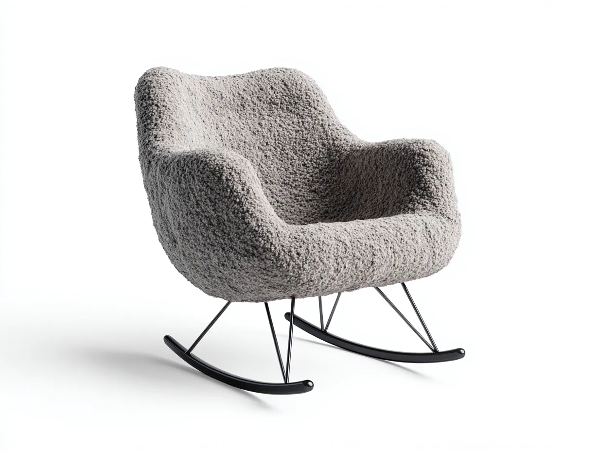 Fauteuil à bascule en tissu bouclé rembourré 70x82x86 cm - gris - design contemporain pour salon-Nookuply