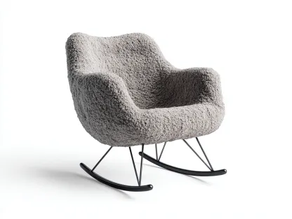 Fauteuil à bascule en tissu bouclé rembourré 70x82x86 cm - gris - design contemporain pour salon-Nookuply