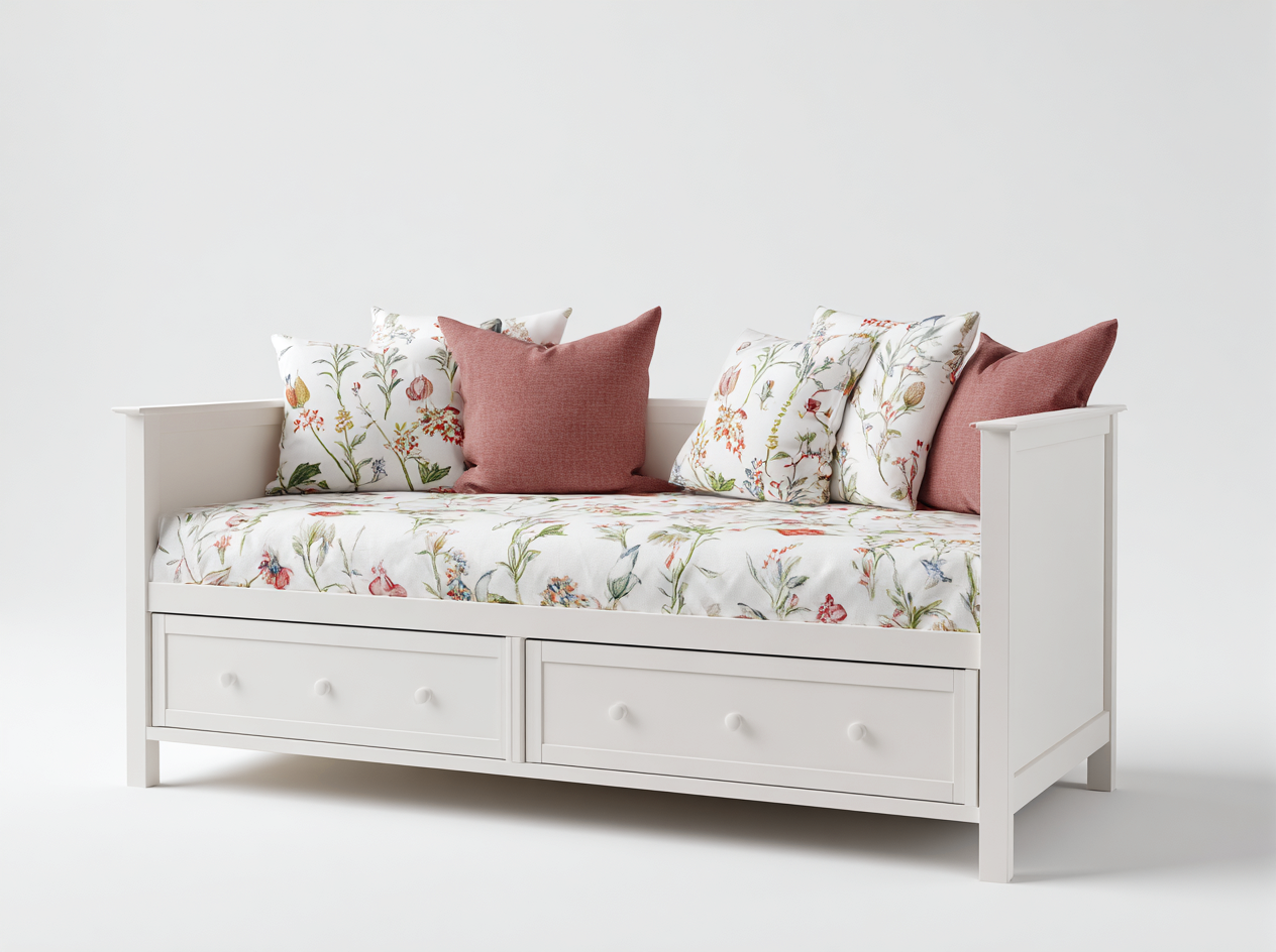 Canapé lit en bois avec revêtement textile 155x90x73 cm - blanc - design classique avec espace de rangement pour chambre-Nookuply