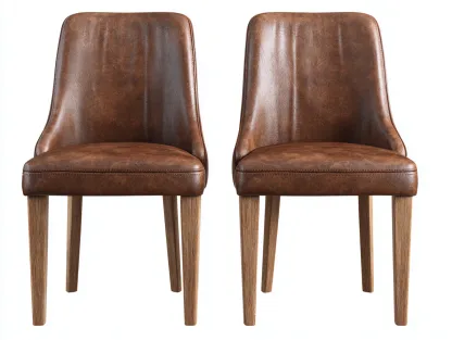 Chaise de salle à manger revêtement effet cuir 52x55x82 cm - marron - style intemporel-Nookuply