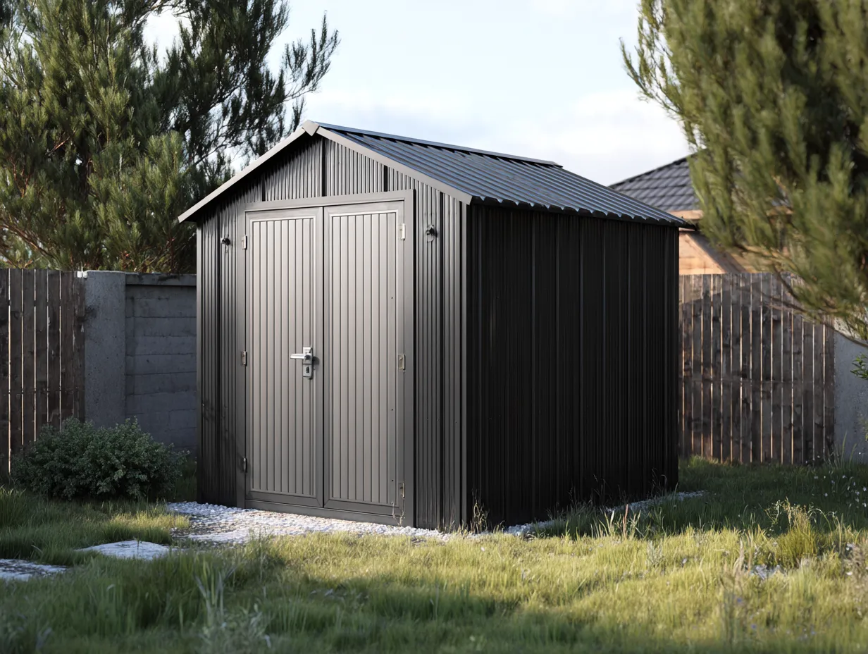 Abri de jardin en métal 220x180x210 cm - gris - noir - rangement extérieur - design moderne-Nookuply