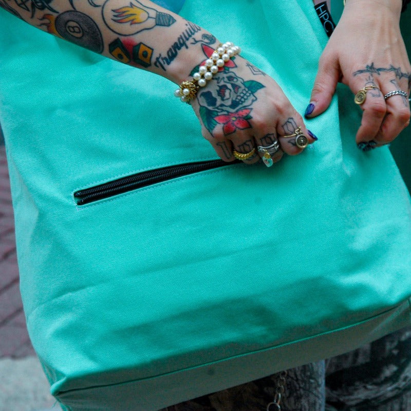 Sasshole Jewels - Aunt Flos Art Show -  Lifestyle Hamilton Perkins Collection Pinatex Pineapple Backpack Close Up