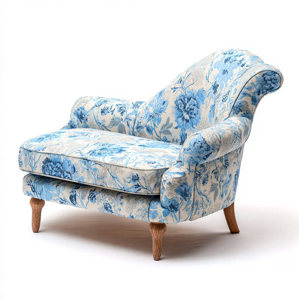 Chaise longue tapizada floral 150x75x85 cm - azul-blanco - diseño clásico-Havengethut