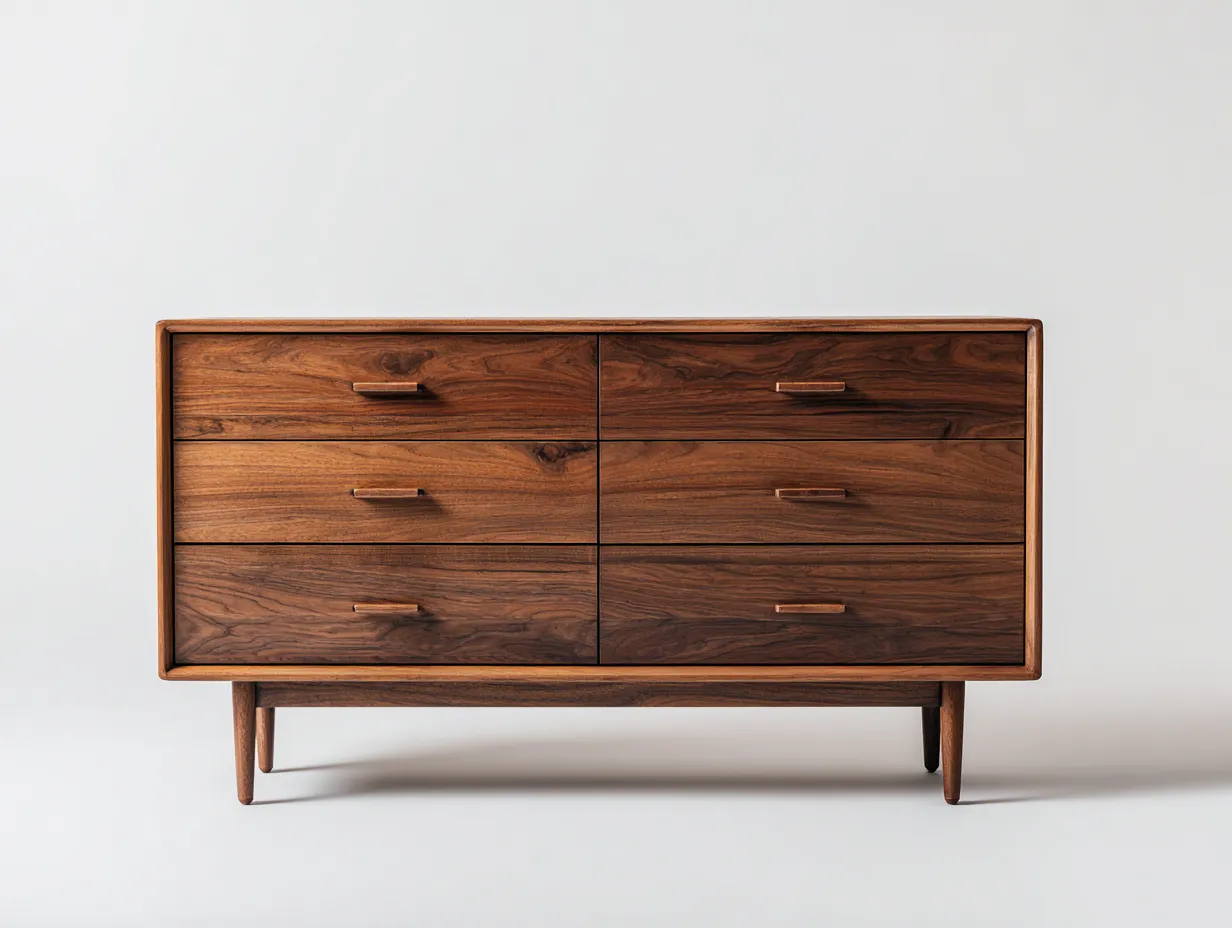 Kommode mit Schubladen - Massivholz - 154x45x74 cm - Nussbaum - Zeitloser Designstil-Loftmyshop