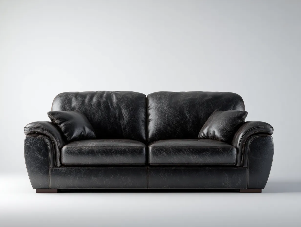 Zweisitzer Sofa - Echtleder - 186x98x84 cm - Schwarz - Komfort Design-Loftmyshop