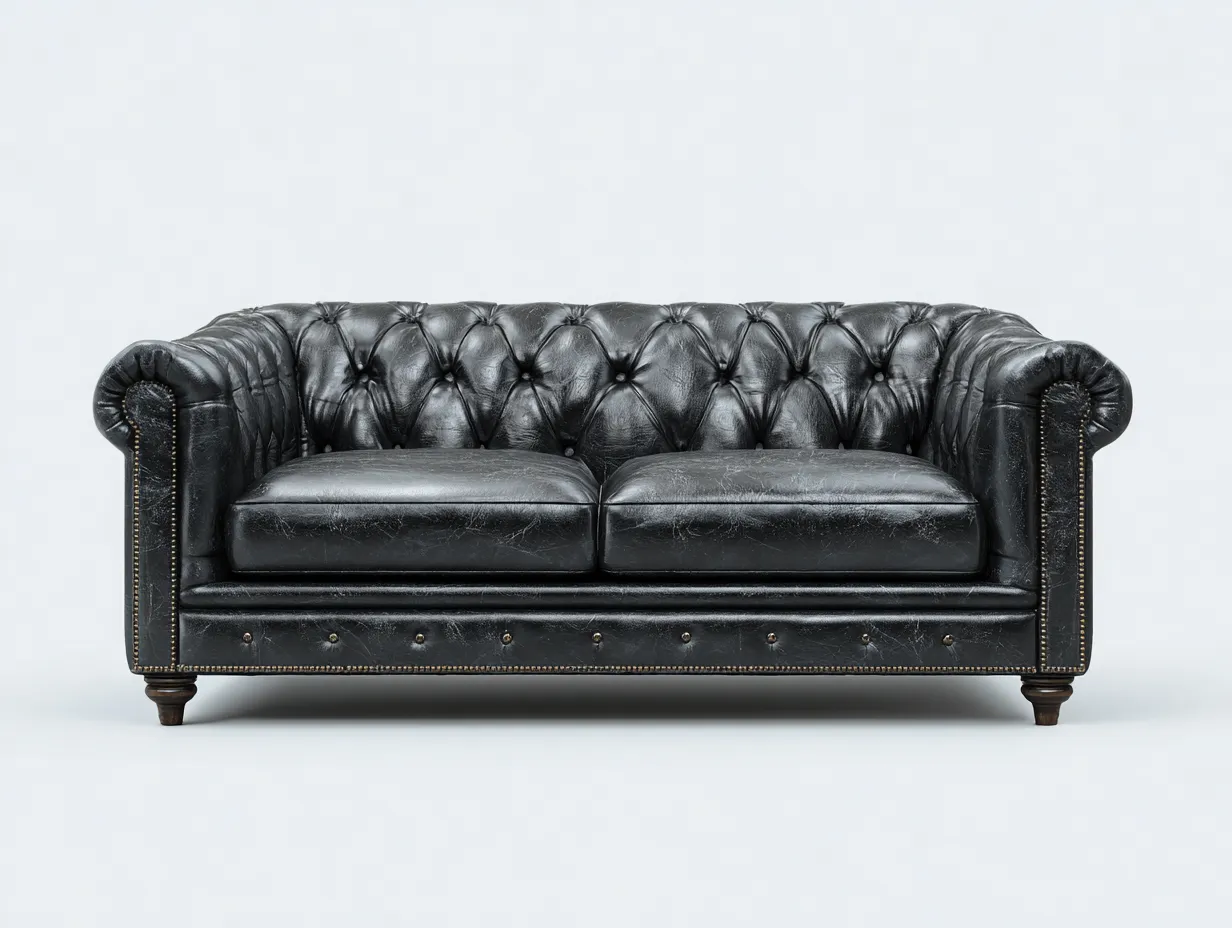 Zweisitzer Sofa - Echtleder - 192x96x75 cm - Schwarz - Chesterfield Stil-Loftmyshop