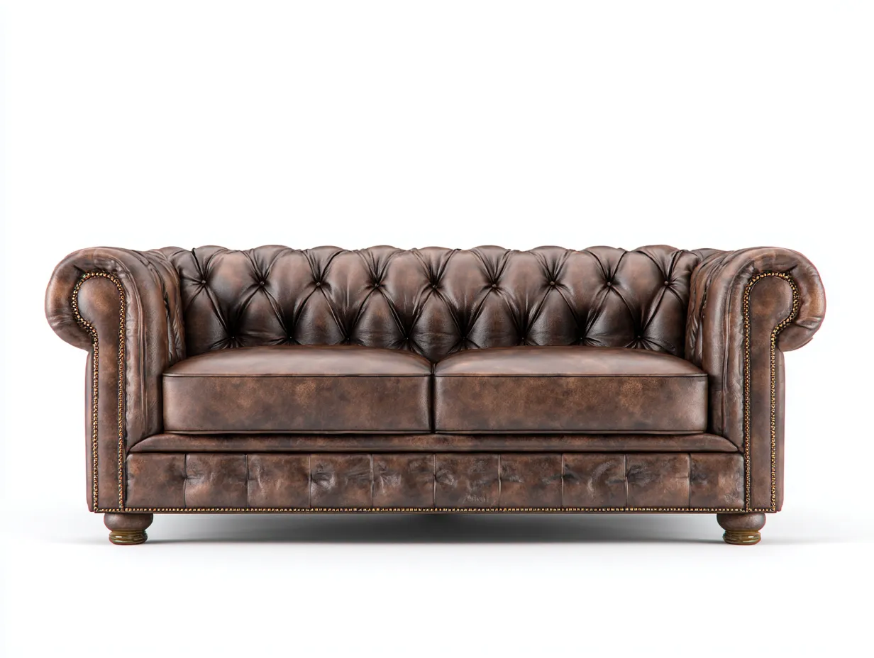 Zweisitzer Sofa - Echtleder - 185x92x78 cm - Braun - Chesterfield Stil-Loftmyshop