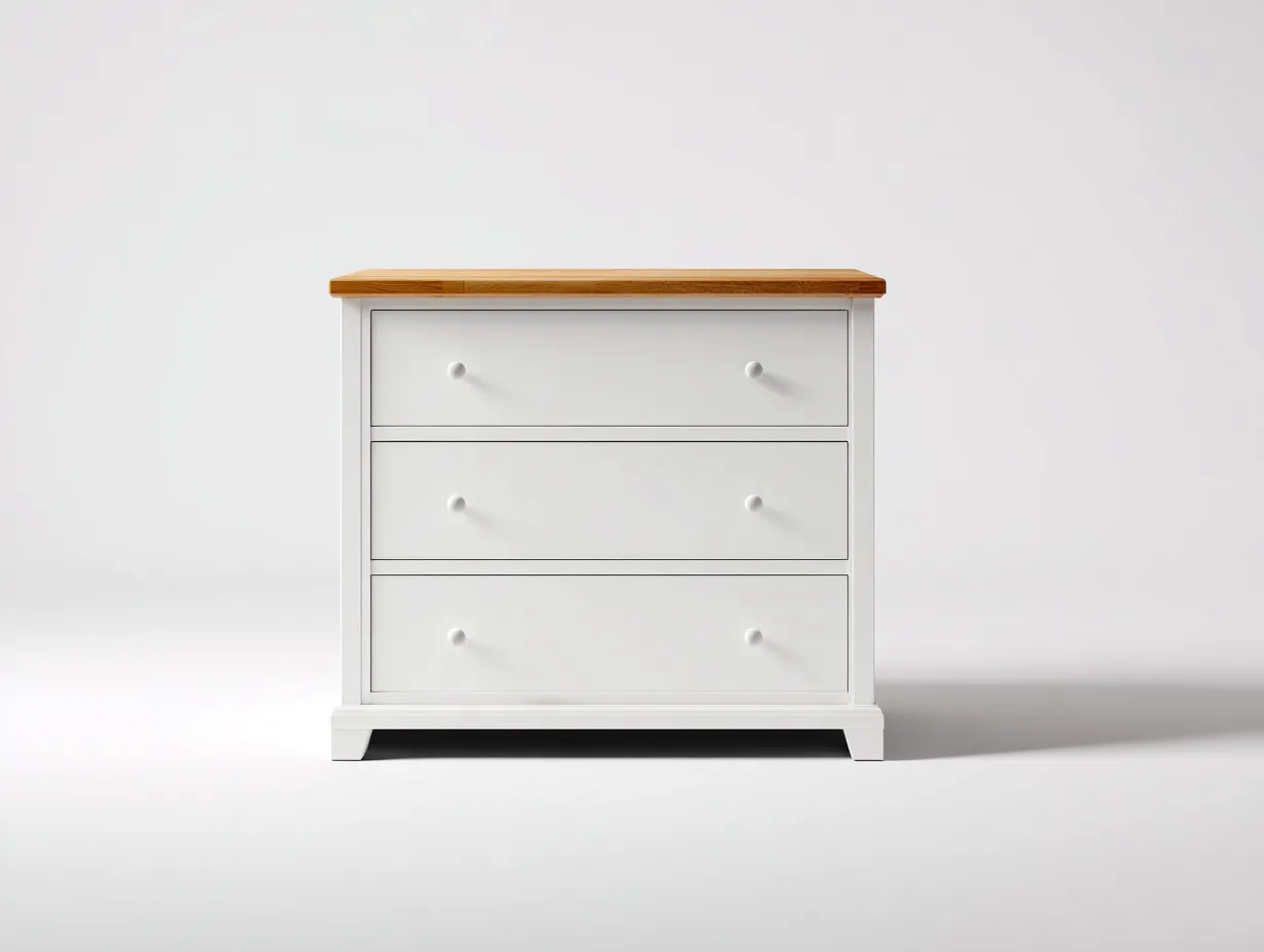 Kommode mit Schubladen - Massivholz-MDF - 92x40x86 cm - Weiß-Naturholz - Klassischer Wohnstil-Loftmyshop