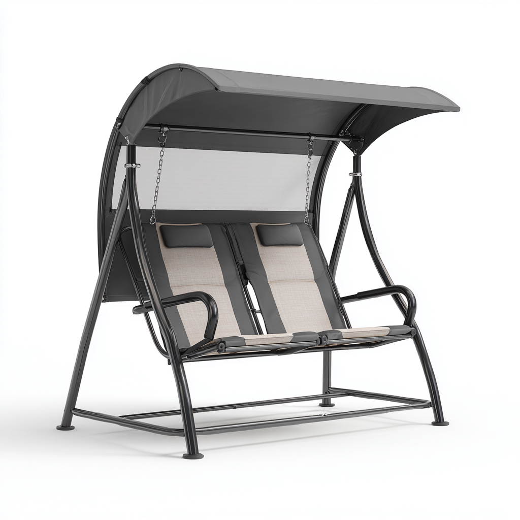 Silla colgante de acero 170x120x165 cm - gris beige negro - diseño funcional-Homigoly