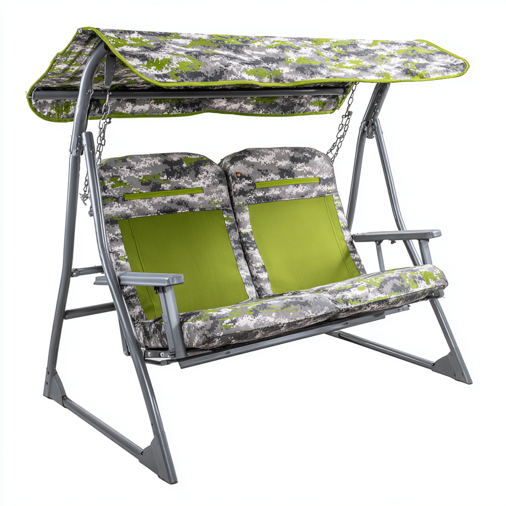 Silla colgante doble con estructura metalica 170x120x165 cm - gris verde - diseño funcional para exterior-Homigoly