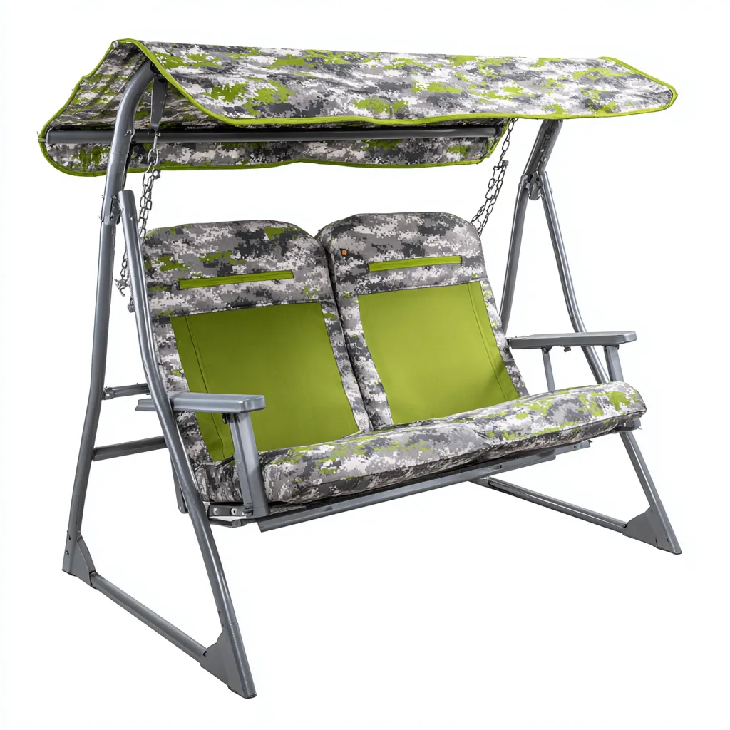 Silla colgante doble con estructura metalica 170x120x165 cm - gris verde - diseño funcional para exterior-Homigoly