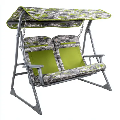 Silla colgante doble con estructura metalica 170x120x165 cm - gris verde - diseño funcional para exterior-Homigoly