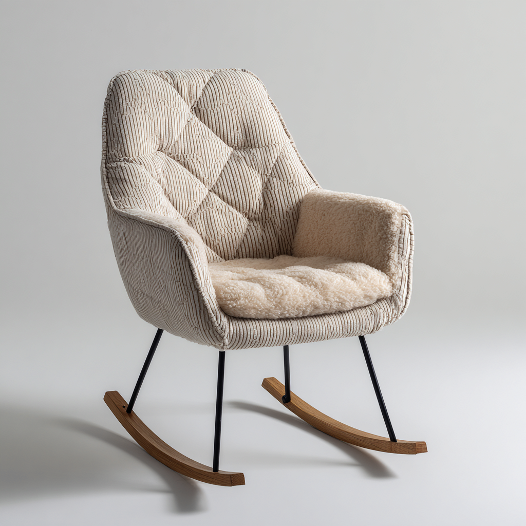 Mecedora tapizada tela acolchada 85x75x95 cm - beige madera natural - diseño confortable-Homigoly