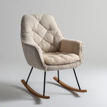 Mecedora tapizada tela acolchada 85x75x95 cm - beige madera natural - diseño confortable-Homigoly