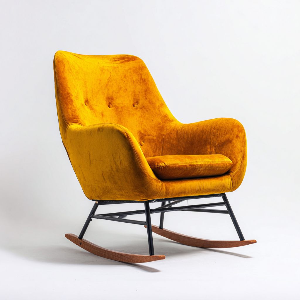 Mecedoras mecedora tapizada terciopelo 90x85x95 cm - Amarillo mostaza-Madera natural - Diseño moderno-Homigoly