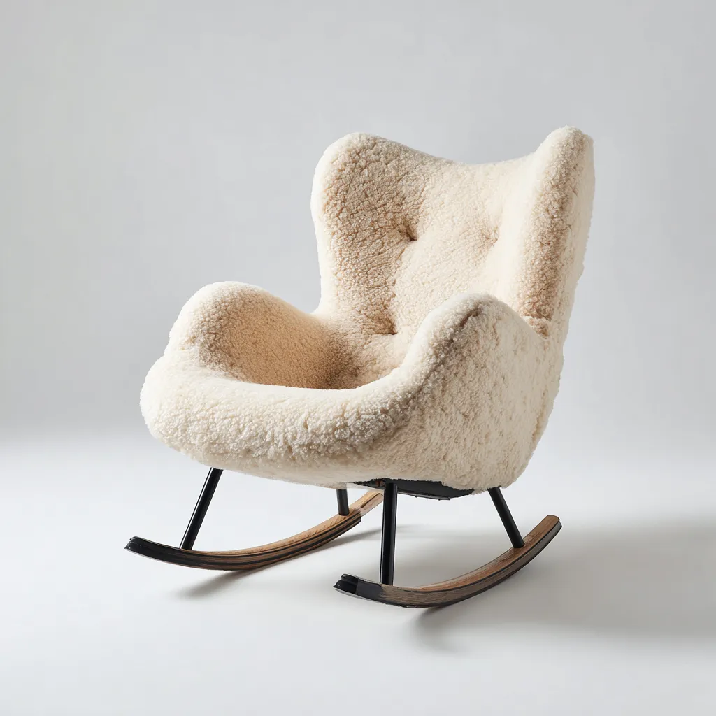 Mecedora tapizada tejido borreguito 78x85x95 cm - blanco crema - diseño confortable para salón-Homigoly