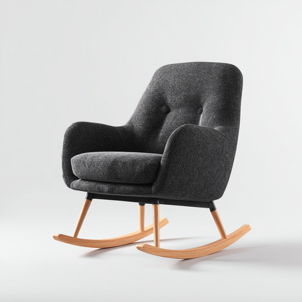 Mecedoras mecedora tapizada tejido 90x85x95 cm - Gris oscuro-Madera natural - Diseño moderno-Homigoly