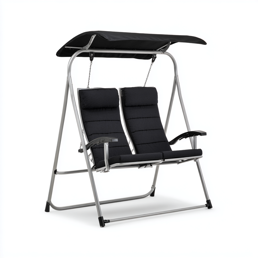Silla colgante doble con estructura de acero 170x120x160 cm - Negro-Plata - Diseño funcional para exterior-Homigoly