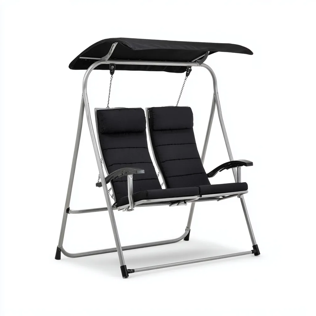 Silla colgante doble con estructura de acero 170x120x160 cm - Negro-Plata - Diseño funcional para exterior-Homigoly