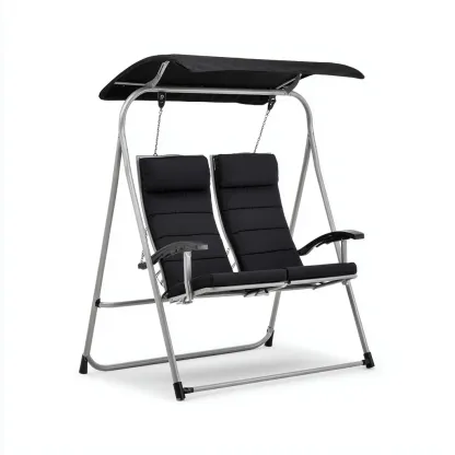 Silla colgante doble con estructura de acero 170x120x160 cm - Negro-Plata - Diseño funcional para exterior-Homigoly
