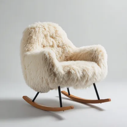 Mecedoras mecedora tapizada tejido efecto pelo 90x85x95 cm - Blanco crema-Madera natural - Diseño acogedor-Homigoly