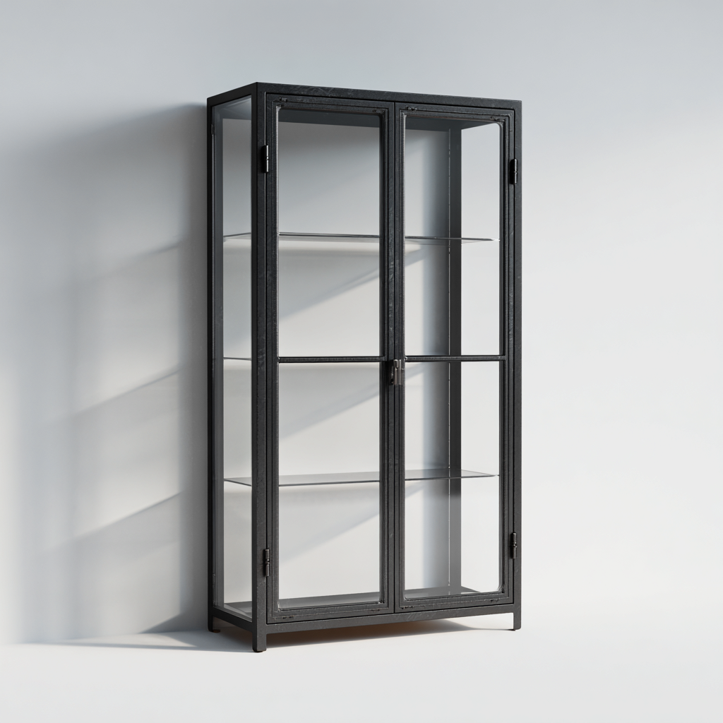 Vitrina de metal con puertas acristaladas 90x40x160 cm - Negro - Diseño industrial-Luxegetbase