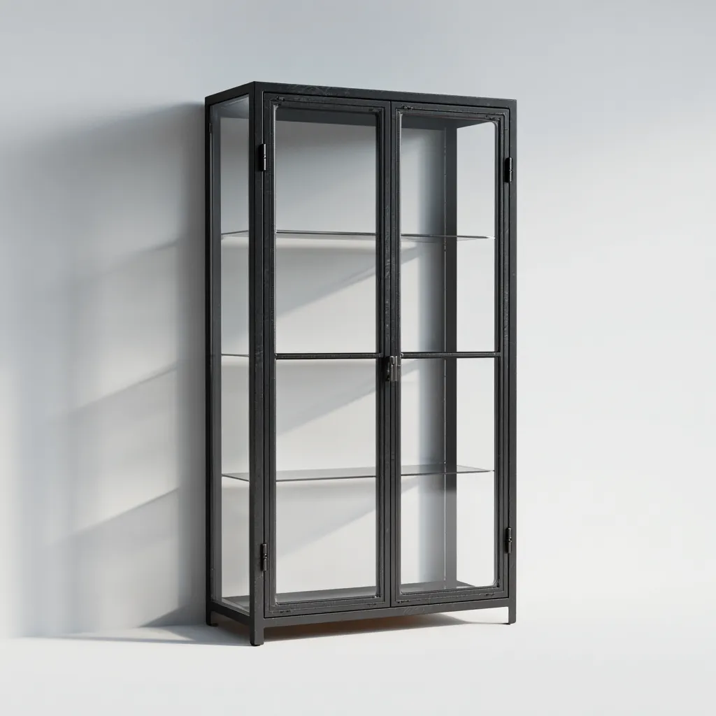 Vitrina de metal con puertas acristaladas 90x40x160 cm - Negro - Diseño industrial-Luxegetbase