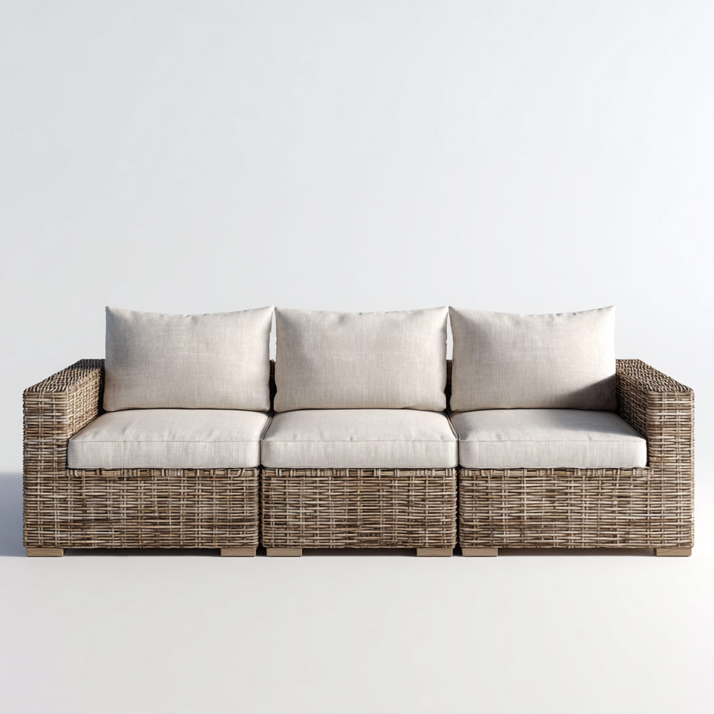 Sofá de jardín de ratán sintético 3 plazas 210x80x70 cm - beige natural - diseño contemporáneo-Luxegetbase