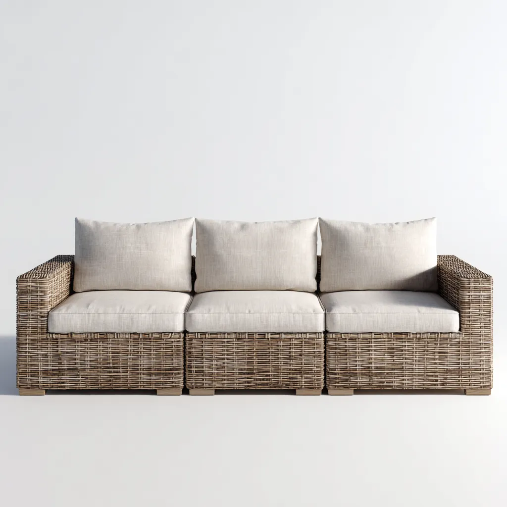 Sofá de jardín de ratán sintético 3 plazas 210x80x70 cm - beige natural - diseño contemporáneo-Luxegetbase