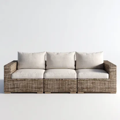 Sofá de jardín de ratán sintético 3 plazas 210x80x70 cm - beige natural - diseño contemporáneo-Luxegetbase