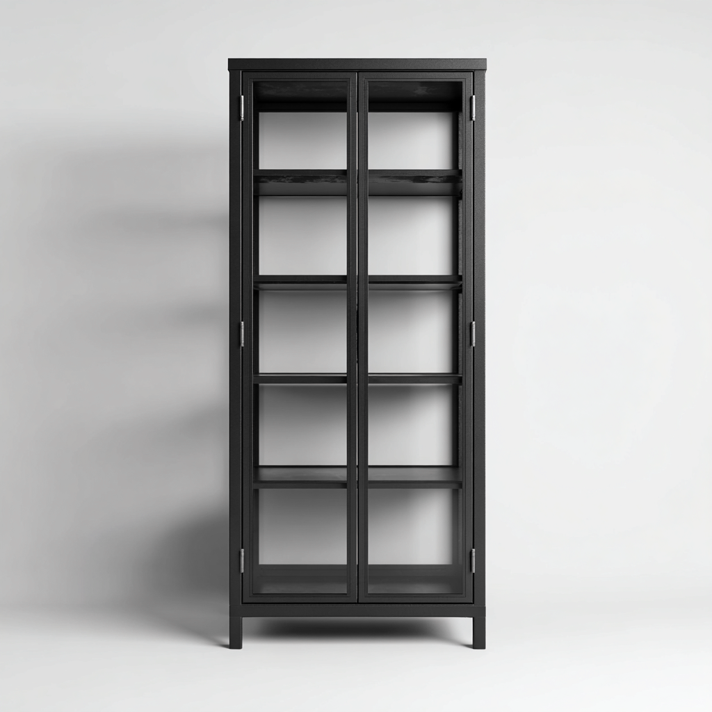 Vitrina de madera con puertas de cristal 80x40x190 cm - negro - diseño contemporáneo-Luxegetbase
