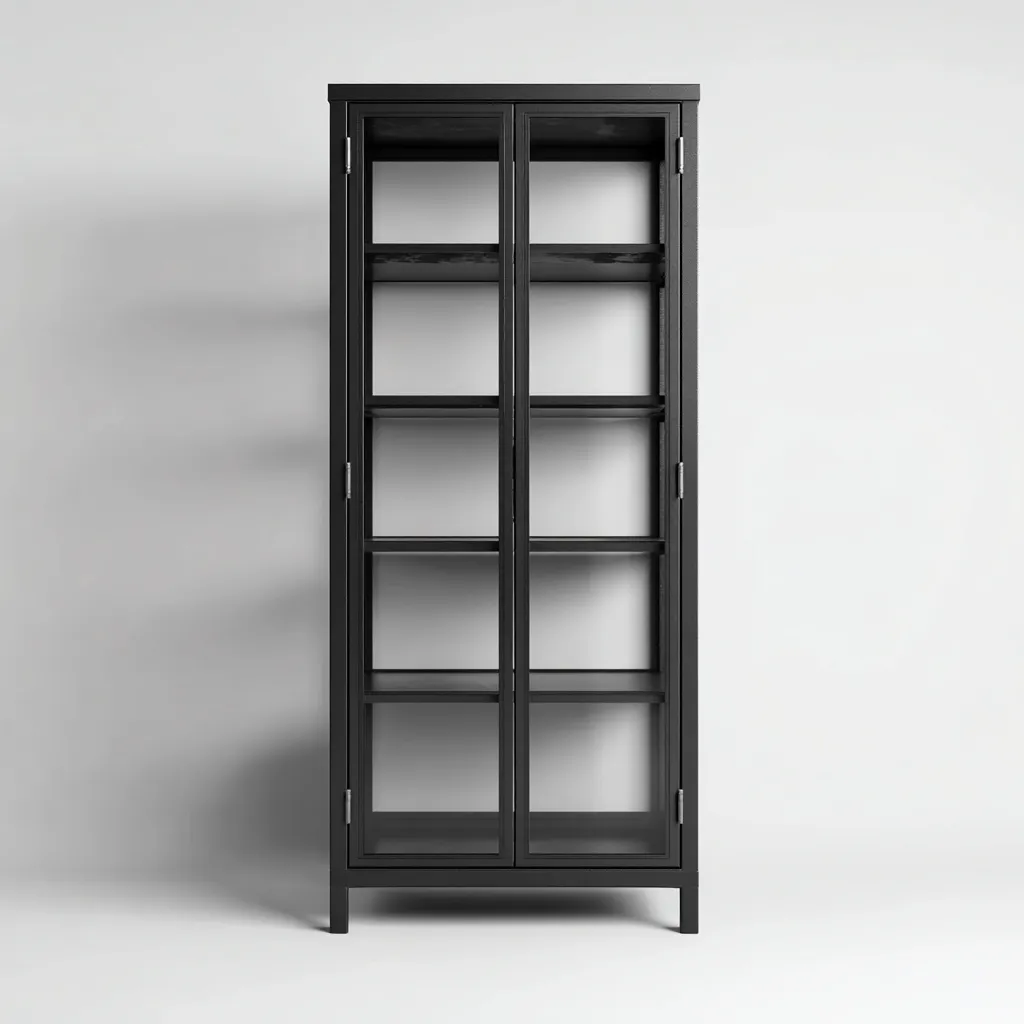 Vitrina de madera con puertas de cristal 80x40x190 cm - negro - diseño contemporáneo-Luxegetbase