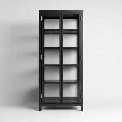 Vitrina de madera con puertas de cristal 80x40x190 cm - negro - diseño contemporáneo-Luxegetbase
