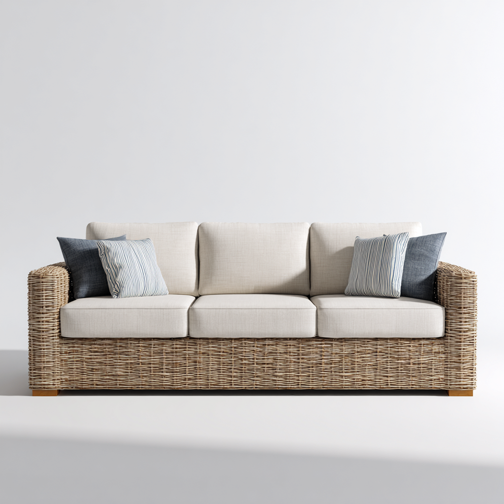 Sofá de jardín de ratán sintético 210x80x75 cm - beige - diseño natural para exterior-Luxegetbase