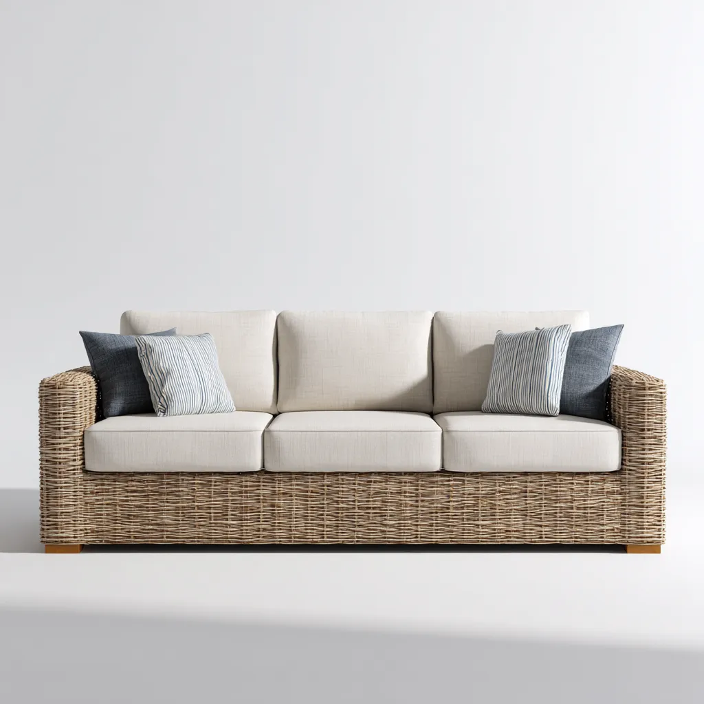 Sofá de jardín de ratán sintético 210x80x75 cm - beige - diseño natural para exterior-Luxegetbase